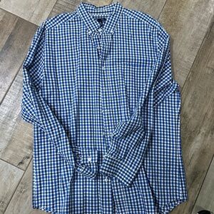 GAP Men's Blue and White Plaid Button Down Shirt